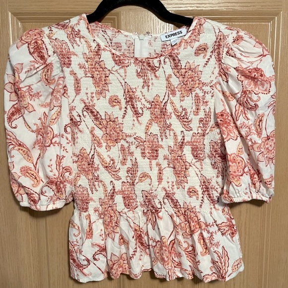 Express Cropped Paisley Top with Puffy Sleeves - Picture 1 of 8